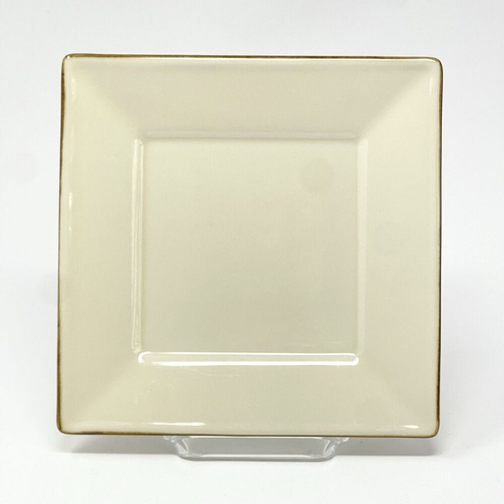 POTTERY BARN Asian Square Putty Cream Ivory Salad Plate 8” Dark Edge Japan